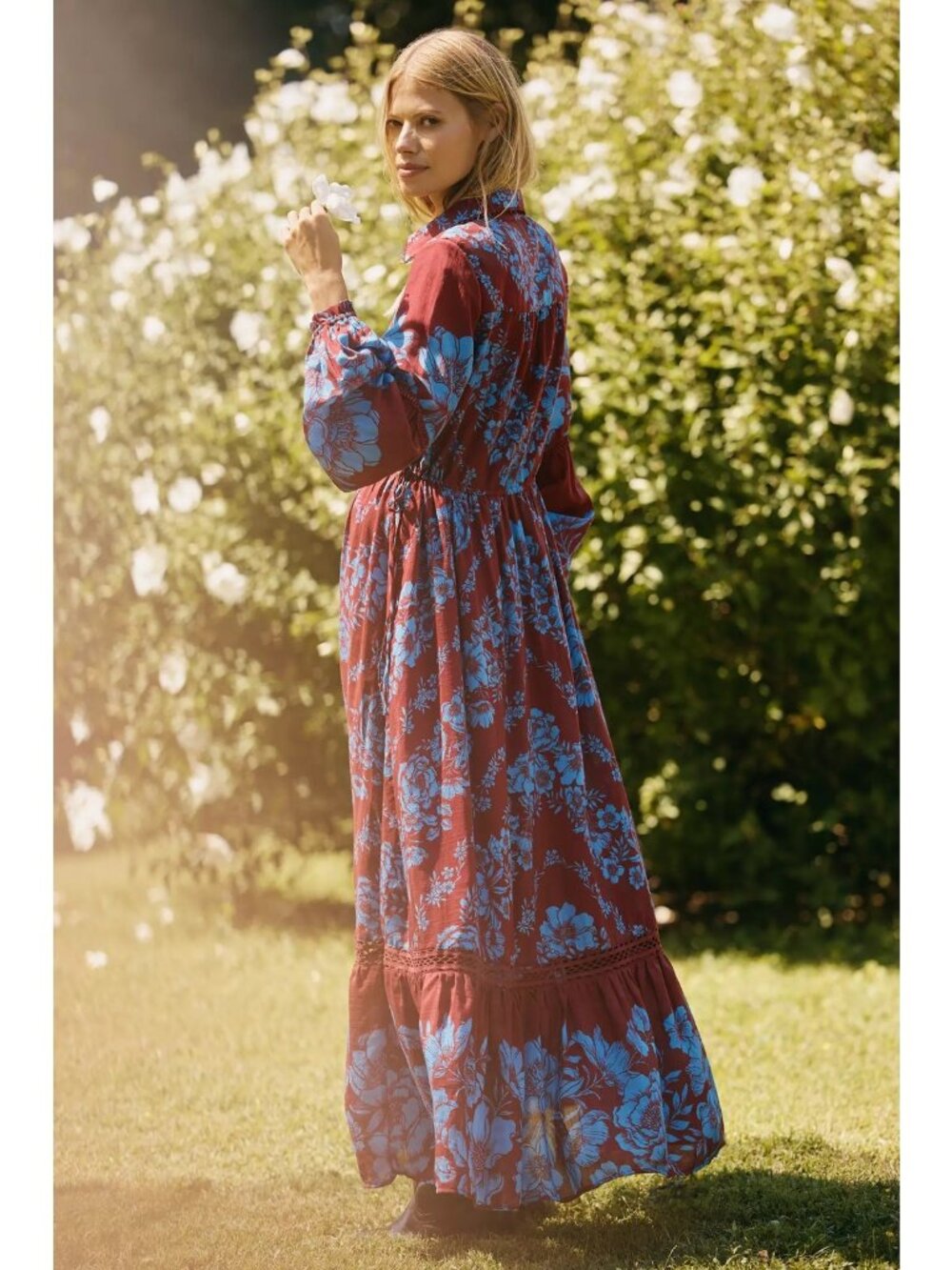 Anthropologie The Eleanora Printed Buttondown Shirt Dress Blue Floral M NWT - Picture 5 of 6